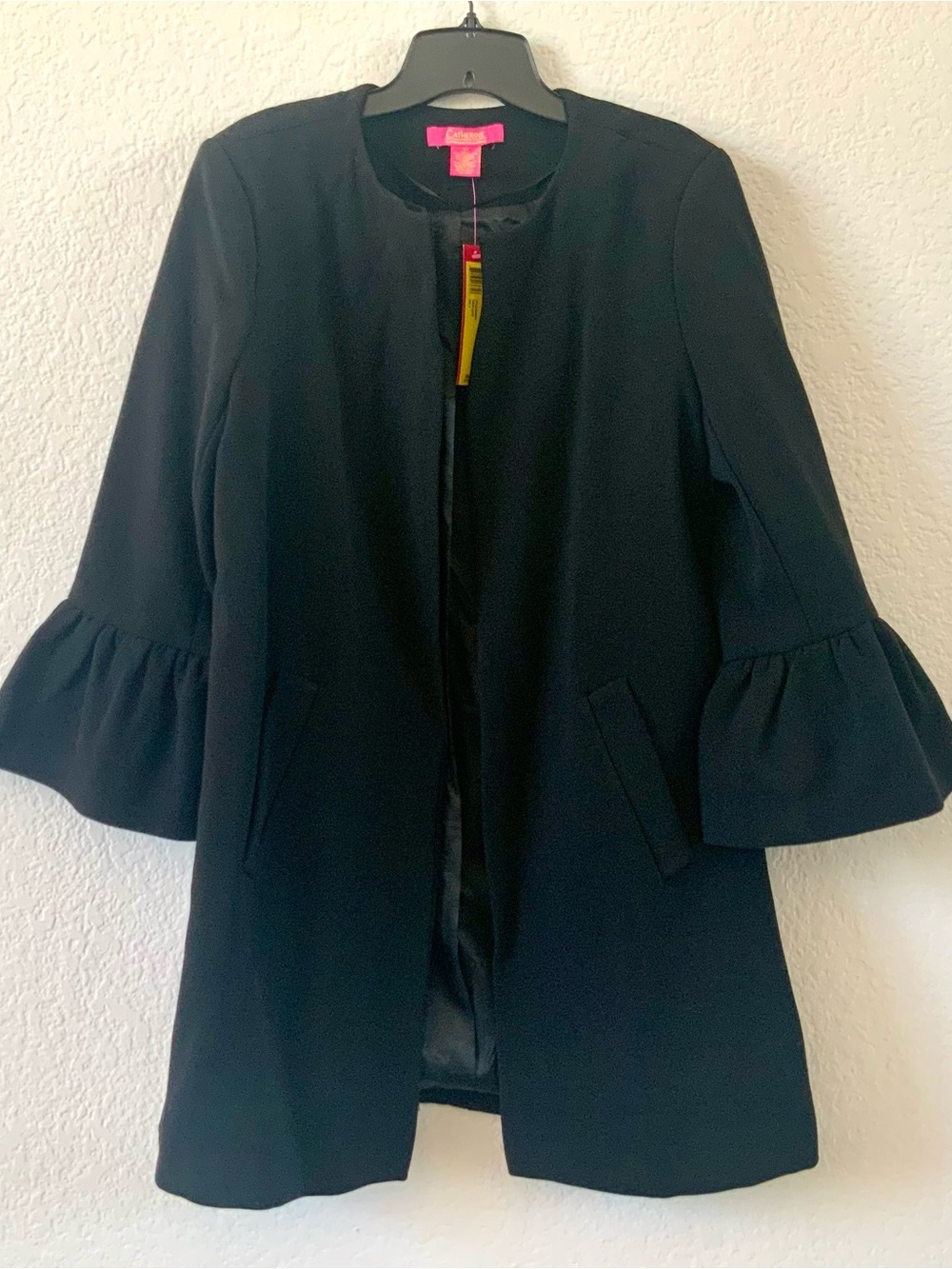 Catherine Malandrino Black Ruffle-Sleeve Pea Coat Sz 12